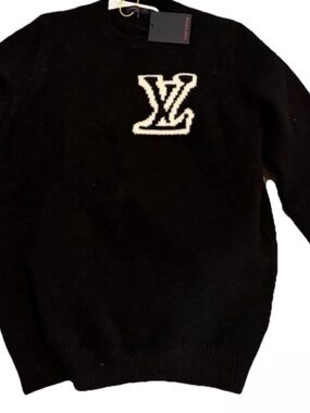 Louis Vuitton Black Crewneck Sweater with White LV Patch